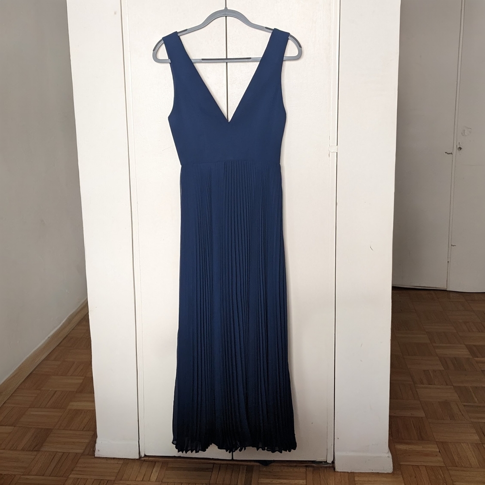 Alice + Olivia Navy Midi Dress Pleated Skirt Size 2